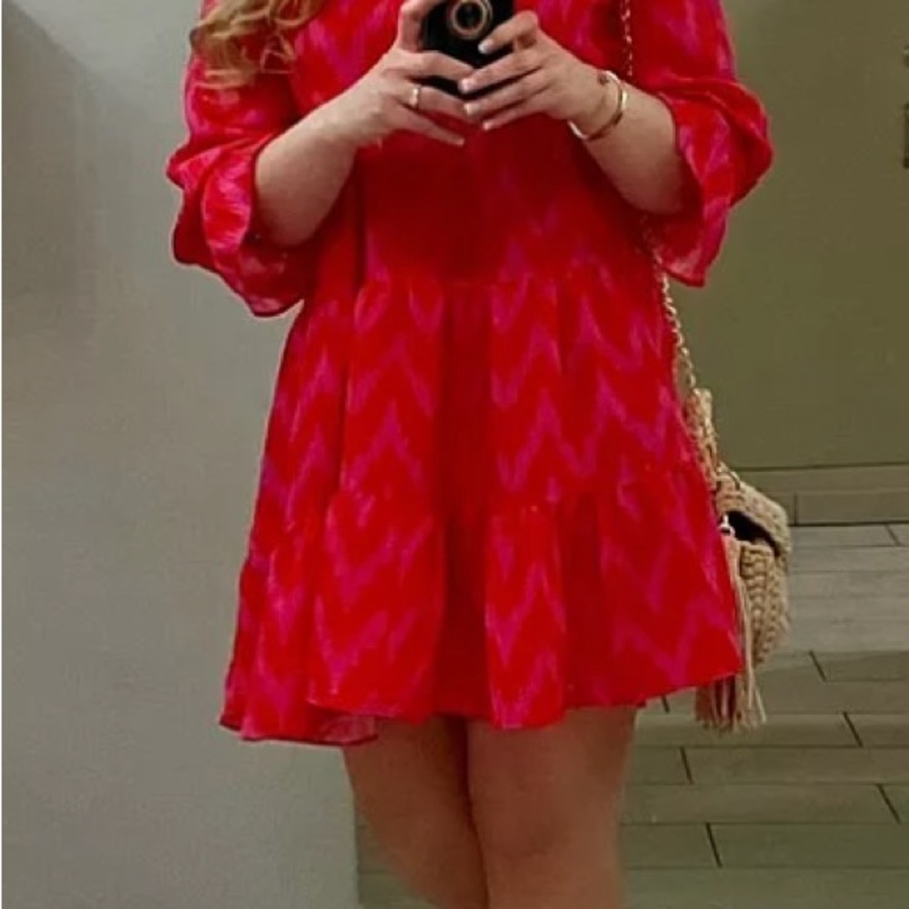 Pomander Place Tuckernuck Hot Pink Zigzag Ikat Kenzo Long Sleeve Dress - Picture 5 of 5